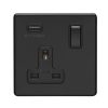 Eurolite Ecmb1Usbb 1 Gang 13Amp Dp Switched Socket With 2.1 Amp Usb Outlet Flat Concealed Matt Black Plate Black Rocker