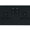 Eurolite Ecmb2Sob 2 Gang 13Amp Dp Switched Socket Flat Concealed Matt Black Plate Black Rockers