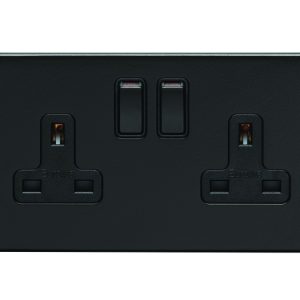 Eurolite Ecmb2Sob 2 Gang 13Amp Dp Switched Socket Flat Concealed Matt Black Plate Black Rockers