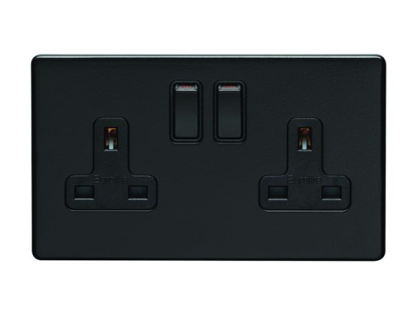 Eurolite Ecmb2Sob 2 Gang 13Amp Dp Switched Socket Flat Concealed Matt Black Plate Black Rockers