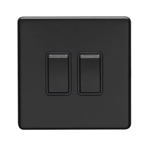 Eurolite Ecmb2Swb 2 Gang 10Amp 2Way Switch Flat Concealed Matt Black Plate Black Rockers