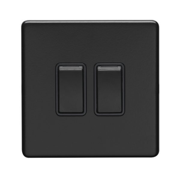 Eurolite Ecmb2Swb 2 Gang 10Amp 2Way Switch Flat Concealed Matt Black Plate Black Rockers