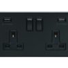 Eurolite Mb2Usbb 2 Gang 13Amp Switched Socket With Combined 4.8 Amp Usb Outlets Round Edge Matt Black Plate Black Rockers