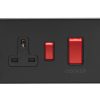 Eurolite Ecmb45Aswasb 45Amp Dp Cooker Switch With 13Amp Socket Flat Concealed Matt Black Plate Red Rockers