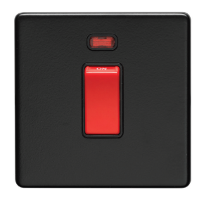 Eurolite Ecmb45Aswnb 2 Gang 45Amp Dp Switch With Neon Flat Concealed Matt Black Plate Red Rocker