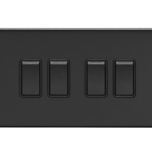 Eurolite Ecmb4Swb 4 Gang 10Amp 2Way Switch Flat Concealed Matt Black Plate Black Rockers