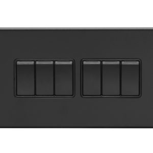 Eurolite Ecmb6Swb 6 Gang 10Amp 2Way Switch Flat Concealed Matt Black Plate Black Rockers