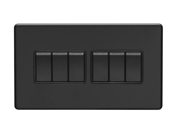 Eurolite Ecmb6Swb 6 Gang 10Amp 2Way Switch Flat Concealed Matt Black Plate Black Rockers