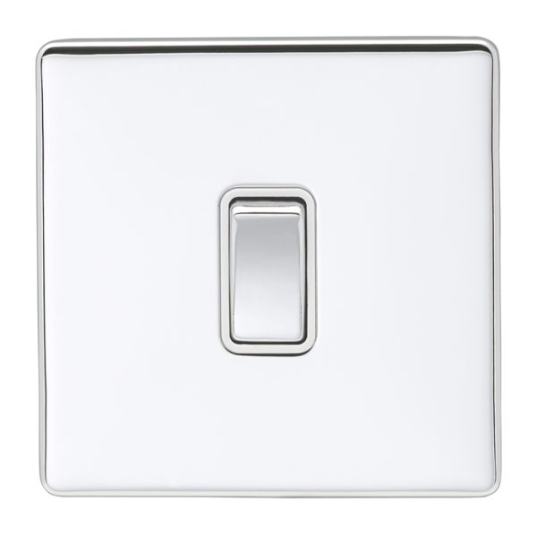 Eurolite Ecpc1Swpcw 1 Gang 10Amp 2Way Switch Concealed Polished Chrome Plate Matching Rocker White Trim