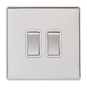 Eurolite Ecpc2Swpcw 2 Gang 10Amp 2Way Switch Concealed Polished Chrome Plate Matching Rockers White Trim