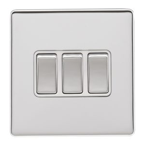 Eurolite Ecpc3Swpcw 3 Gang 10Amp 2Way Switch Concealed Polished Chrome Plate Matching Rockers White Trim