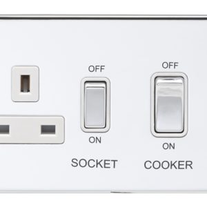 Eurolite Ecpc45Aswaspcw 45Amp Dp Cooker Switch With 13Amp Socket Concealed Polished Chrome Plate Matching Rockers White Trim