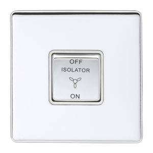 Eurolite Ecpcfswpcw 10Amp Fan Isolator Switch Concealed Polished Chrome Plate Matching Rocker White Trim