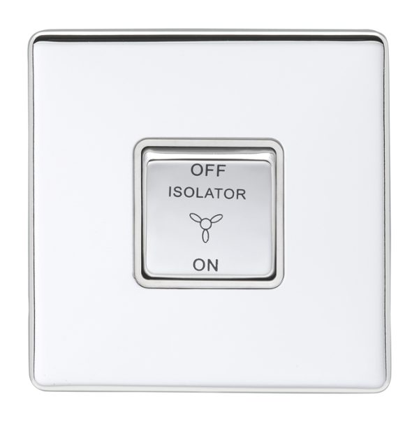 Eurolite Ecpcfswpcw 10Amp Fan Isolator Switch Concealed Polished Chrome Plate Matching Rocker White Trim