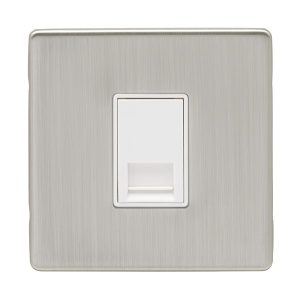 Eurolite Ecsn1Slw 1 Gang Slave Telephone Socket Concealed Satin Nickel Plate White Interior