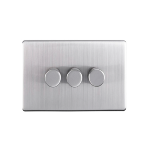 Eurolite Ecsn3Dledsnw 3 Gang Led Push On Off 2Way Dimmer Switch Concealed Satin Nickel Plate Matching Knobs White Trim