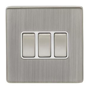 Eurolite Ecsn3Swsnw 3 Gang 10Amp 2Way Switch Concealed Satin Nickel Plate Matching Rockers White Trim