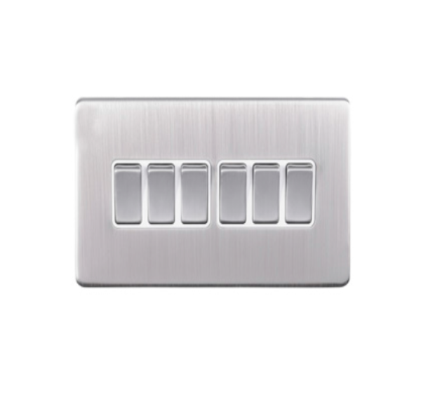 Eurolite Ecsn6Swsnw 6 Gang 10Amp 2Way Switch Concealed Satin Nickel Plate Matching Rockers White Trim