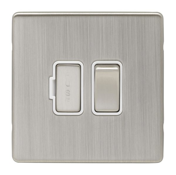 Eurolite Ecsnswfsnw 13Amp Dp Switched Fuse Spur Concealed Satin Nickel Plate Matching Rocker White Trim