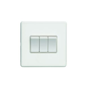 Eurolite Ecw3Sww 3 Gang 10Amp 2Way Switch Flat Concealed White Plate White Rockers