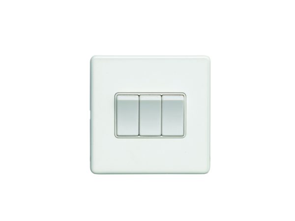 Eurolite Ecw3Sww 3 Gang 10Amp 2Way Switch Flat Concealed White Plate White Rockers