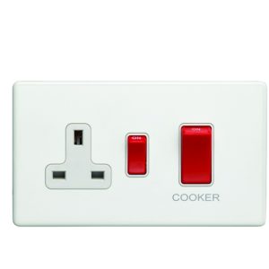 Eurolite Ecw45Aswasw 45Amp Dp Cooker Switch With 13Amp Socket Flat Concealed White Plate White Rockers