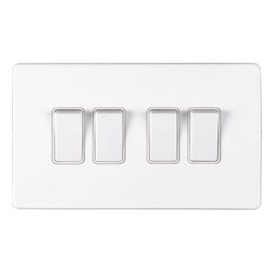 Eurolite Ecw4Sww 4 Gang 10Amp 2Way Switch Flat Concealed White Plate White Rockers