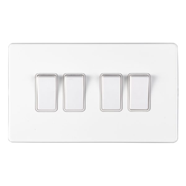 Eurolite Ecw4Sww 4 Gang 10Amp 2Way Switch Flat Concealed White Plate White Rockers