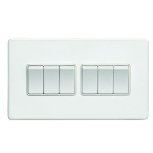 Eurolite Ecw6Sww 6 Gang 10Amp 2Way Switch Flat Concealed White Plate White Rockers