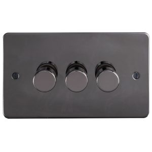 Eurolite Efbn3D400 3 Gang 400W Push On Off 2Way Dimmer Switch Enhance Flat Black Nickel Plate Matching Knobs