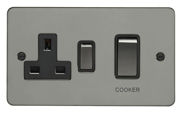 Eurolite Efbn45Aswasbnb 45Amp Dp Cooker Switch With 13Amp Socket Enhance Flat Black Nickel Plate Red Rockers Black Trim