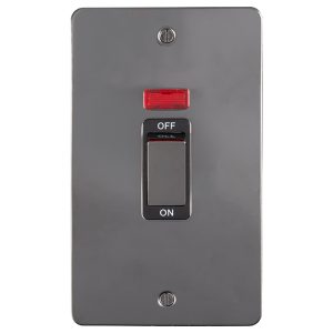 Eurolite Efbn45Aswnbnb 45Amp Dp Cooker Switch With Neon Double Enhance Flat Black Nickel Plate Matching Rocker Black Trim