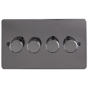 Eurolite Bn4D400 4 Gang 400W Push On Off 2Way Dimmer Round Edge Black Nickel Plate Matching Knobs