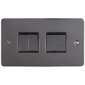 Eurolite Efbn4Swbnb 4 Gang 10Amp 2Way Switch Enhance Flat Black Nickel Plate Matching Rockers Black Trim