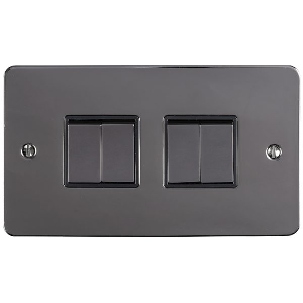 Eurolite Efbn4Swbnb 4 Gang 10Amp 2Way Switch Enhance Flat Black Nickel Plate Matching Rockers Black Trim