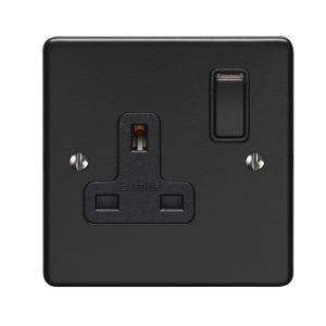 Eurolite Efmb1Sombb 1 Gang 13Amp Dp Switched Socket Matt Black Black Trim