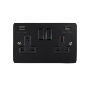 Eurolite Efmb2Usbmbb 2 Gang 13Amp Switched Socket With Comb 3.1 Amp Usb Outlets Matt Black Black Trim