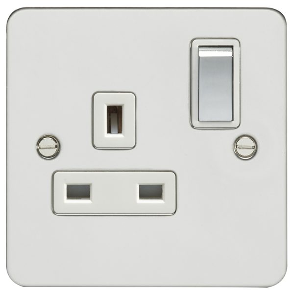 Eurolite Efpss1Sopsw 1 Gang 13Amp Dp Switched Socket Enhance Flat Polished Stainless Steel Plate Matching Rocker White Trim