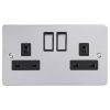 Eurolite Efpss2Sopsb 2 Gang 13Amp Dp Switched Socket Enhance Flat Polished Stainless Steel Plate Matching Rockers Black Trim