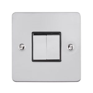 Eurolite Efpss2Swpsb 2 Gang 10Amp 2Way Switch Enhance Flat Polished Stainless Steel Plate Matching Rockers Black Trim