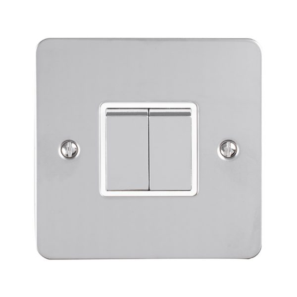 Eurolite Efpss2Swpsw 2 Gang 10Amp 2-Way Switch Enhance Flat Polished Stainless Steel Plate Matching Rockers White Trim