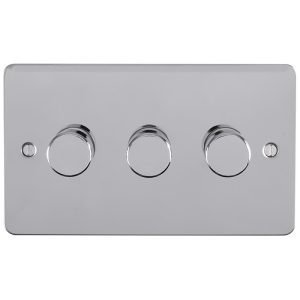 Eurolite Efpss3D400 3 Gang 400W Push On Off 2Way Dimmer Switch Enhance Flat Polished Stainless Steel Plate Matching Knobs