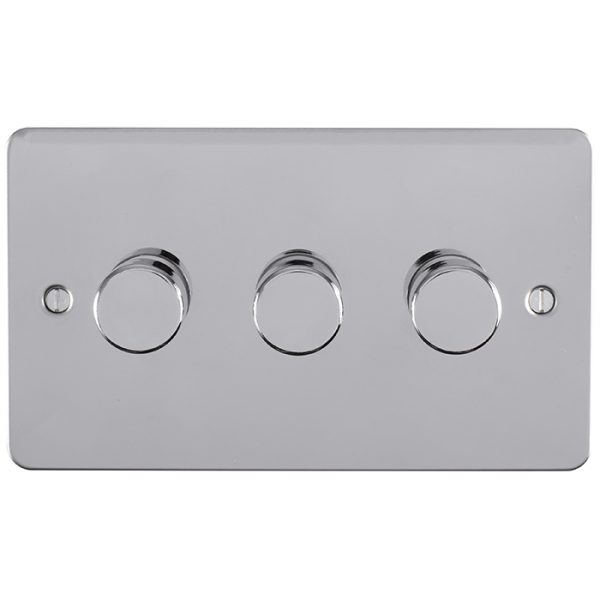 Eurolite Efpss3D400 3 Gang 400W Push On Off 2Way Dimmer Switch Enhance Flat Polished Stainless Steel Plate Matching Knobs