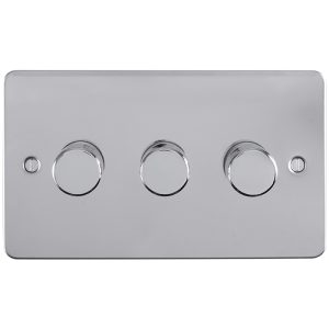 Eurolite Pss3Dled 3 Gang Led Push On Off 2Way Dimmer Round Edge Polished Stainless Steel Plate Matching Knobs