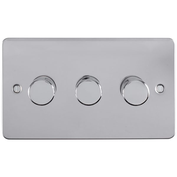 Eurolite Efpss3Dled 3 Gang Led Push On Off 2Way Dimmer Switch Enhance Flat Polished Stainless Steel Plate Matching Knobs