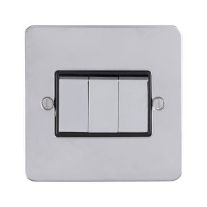 Eurolite Pss3Sw 3 Gang 10Amp 2Way Switch Round Edge Polished Stainless Steel Plate Matching Rockers