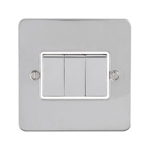 Eurolite Efpss3Swpsw 3 Gang 10Amp 2-Way Switch Enhance Flat Polished Stainless Steel Plate Matching Rockers White Trim