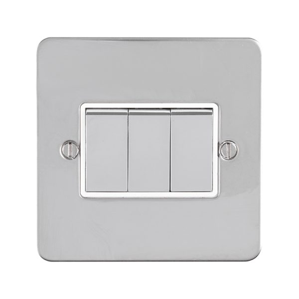 Eurolite Efpss3Swpsw 3 Gang 10Amp 2-Way Switch Enhance Flat Polished Stainless Steel Plate Matching Rockers White Trim