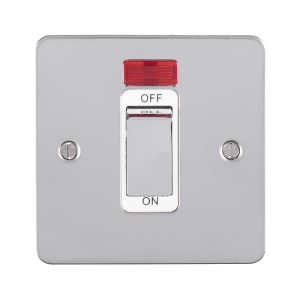 Eurolite 45Amp Dp Cooker Switch With Neon Single Enhance Flat Polished Stainless Steel Plate Matching Rocker White Trim