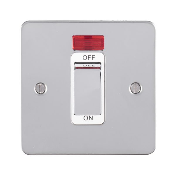 Eurolite 45Amp Dp Cooker Switch With Neon Single Enhance Flat Polished Stainless Steel Plate Matching Rocker White Trim